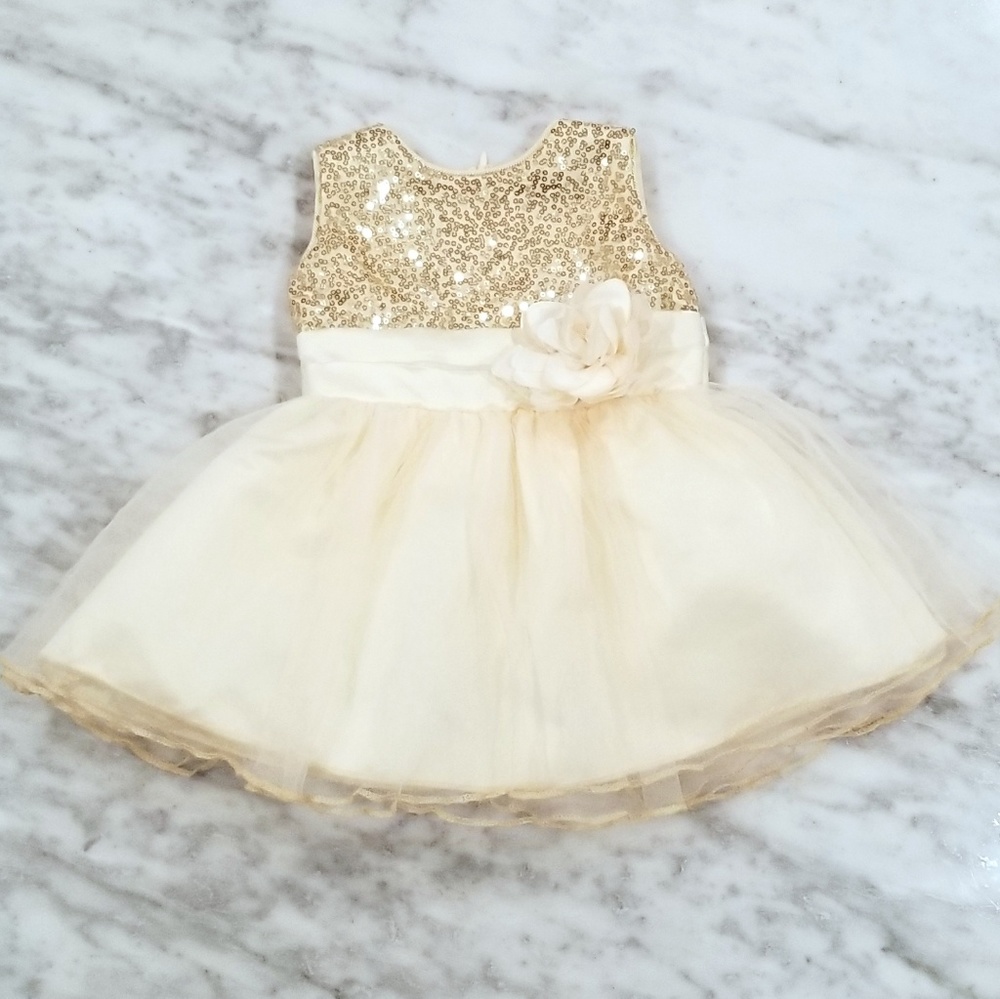 Ivory/Cream Gold Sequin Dress with Tulle Skirt